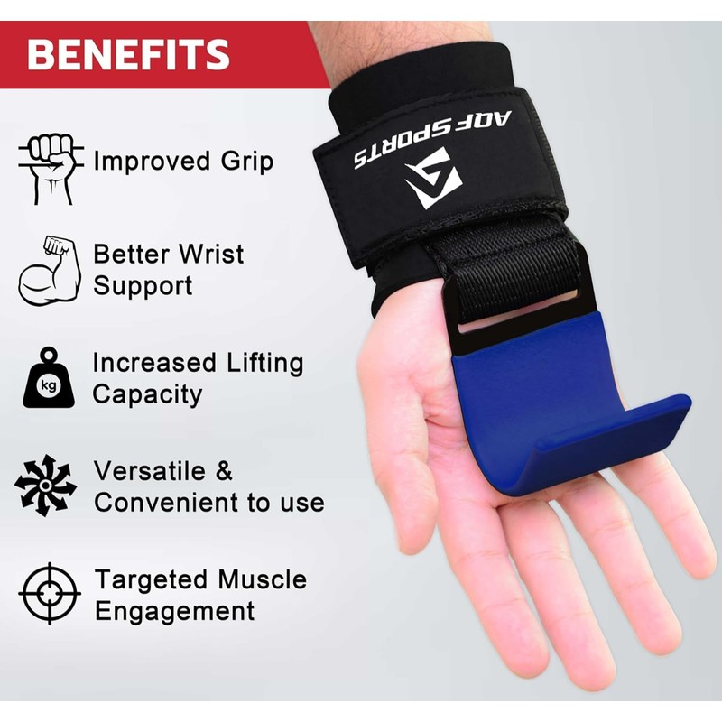 AQF Weight Lifting Hooks Straps, Non-Slip Rubber Coating Grips 8mm