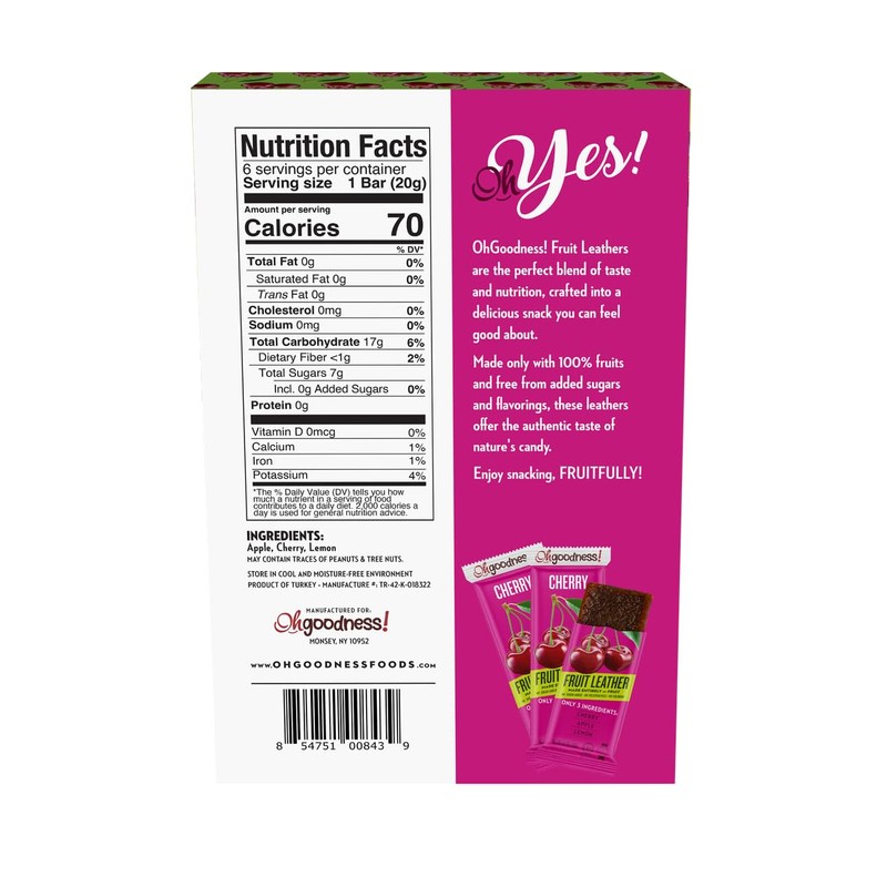 Oh Goodness! Fruit Leather Cherry 3 Pack= 18 Count. No