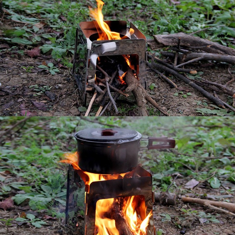 Lixada Lightweight Folding Pocket Wood Burning Stove Portable Stainless Steel