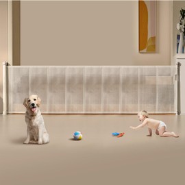 VEVOR Baby Gate Dog Gate Retractable for Stairs Indoor, Extends up to 116" Wide Mesh Dog Gate for Doorways, 34" Tall Safety Dog Gates for The House, Easy to Use Pet Gate for Stairway & Ourdoors, White