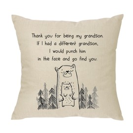 XUNLIZXY Funny Grandson Gifts from Grandma Grandpa-for Birthday Christmas Graduation Throw Pillow Cover Cushion Cover Thanks for Being My Grandson