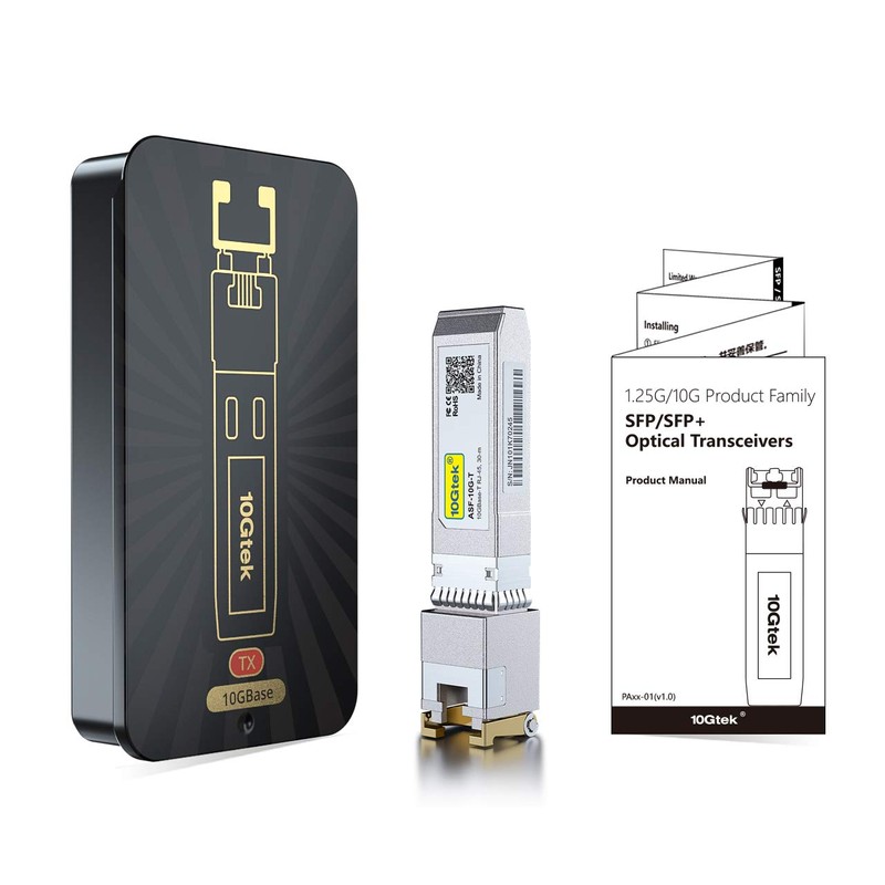 10Gtek 1.25/2.5/5/10G-T SFP+ to RJ45 CAT.6a Copper Module, Auto-Negotiation SFP+