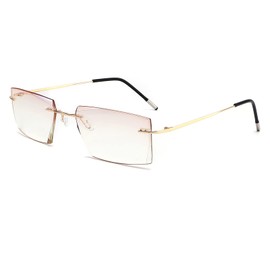 K.LAVER Bifocal Reading Glasses Men Women Rimless Blue Light Blocking Glasses 3.5 Diamond Cut Readers Titanium Eyeglasses