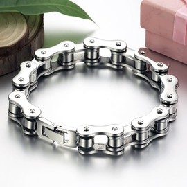 JewelryWe Biker Mens Silver Stainless Steel Bicycle Chain Bracelet Links Wrist 8 Inch