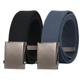 JASGOOD 2 Pack Canvas Web Belt Adjustable Cloth Fabric Military Belt with Metal Buckle,Black+Grey-frosted buckle