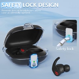 【with Safety Lock】 for Beats Fit Pro Case Cover,Cleaner Kit for Beats Fit Pro,Accessories with Anti-Lost Keychain/Silicone Wrist Strap(Clear)