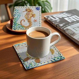 Syunyin Diamond Painting Coaster Set for Adults, 8 Pieces Coasters, Diamond Painting Underwater World with Holder, DIY Diamond Painting Accessories, Crafts, Diamond Cup Coasters