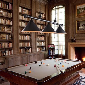 mirrea 59in Billiard Pool Table Light with Pull Chain Switch on Pendant Light Fixture 3 Lights with Matte Black Shade