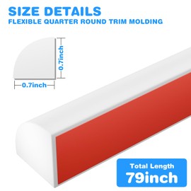 Flexible Quarter Round Molding, Peel and Stick Rubber Floor Trim for Bathrooms, Kitchens, Countertops,Flexible Moulded Trim 0.7" ×0.7" (White, 79Inch)