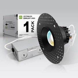 ASD Trimless 3 Inch LED Recessed Light, 12W 120V Round Commercial Downlight, Canless Dimmable Lights for Ceiling with J-Box, 5 CCT 2700K-5000K, CRI 90+, IC Rated, ETL, Energy Star, Black