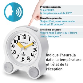Hearkent Sprechender Wecker mit einem angenehmen französischen Ton, Hintergrundbeleuchtung und 5 unabhängigen Wecksets für Blinde, Sehbehinderte und ältere Menschen (alles schwarz)