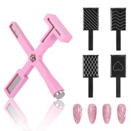 Cateye Magnet 5 in 1 Tool, Multifunctional Cat Pretty Eye Magnet for Nails with Silicone Case, 3D Nail Design Tools Strong Magnetic for Salon Home Studio (Pink)