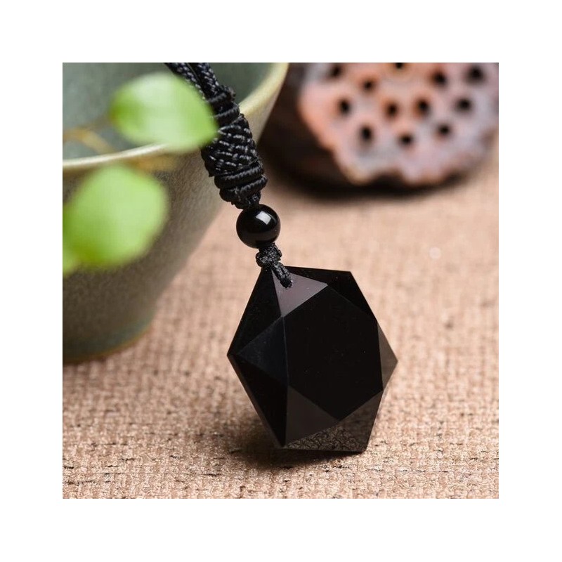 Black Obsidian Hexagram Pendant Necklace Healing Protection Crystal Jewelry