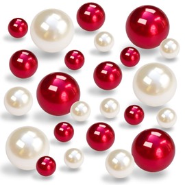 LWQYHTT Pearl for Vase Filler No Hole Pearl Beads for Wedding Centerpiece Home Table Decor, Pearls for Brush Holder 130PCS (Creamy White, Red)