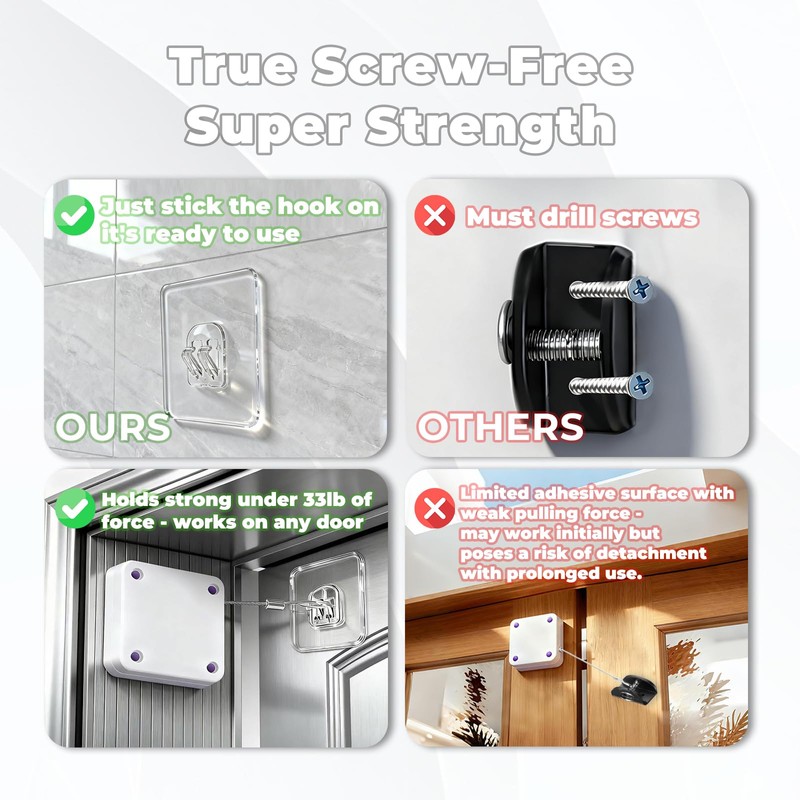 SHIMIDO Upgraded Retractable Automatic Door Closer - Tool-Free Installation, Powerful