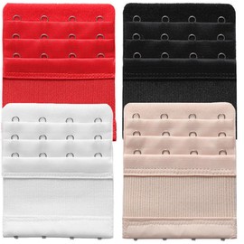 4 PCS Bra Extenders, 4 Hook Bra Strap Extender for Women with Black White Red & Skin Color 3 Rows
