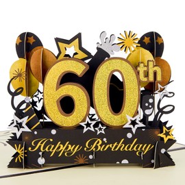 HOMANGA Happy 60th Birthday Pop Up Card, 60th Birthday Card with Note and Envelope, 60th Birthday Gifts for Husband, Wife, Men, Women, 60 Years 3D Pop Up Birthday Greeting Card 15x20cm