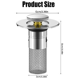 Bathroom Sink Stopper Hair Catcher, Bathroom Sink Stopper for 1.34-1.57 inch, Bathroom Sink Drain Strainer, Pop up Sink Drain Filter, Stainless Steel Floor Drain Filter