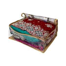 Mehek Set of 5 Large Storage Garment Bag Saree Sari Bag Clothes Lengha Bag Wardrobe organiser Indian wedding gift packing - Gold