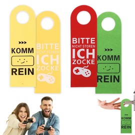 Pack of 4 Please Do Not Disturb Sign with Saying "Ich ZOCKE oder KOMM REIN", Funny Novelty Gifts for Gamers, Felt Door Pendant Signs for Boys Girls Teenagers Gaming Room Decoration