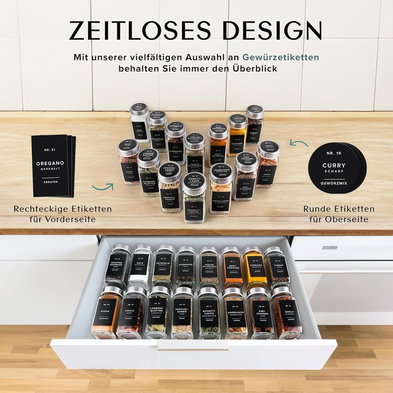 Glass Spice Jars with Labels and Steel Lids (24 x