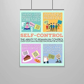 Self Control Poster - Character Building - 16 x 20 - LAMINATED - Growth Mindset - Social Emotional - Moral Intelligence - Classroom Decor - School Counselor - Educator - Virtues - Values