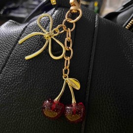 Cherry Keychain for Women Cute Bow Keychain Bag Charms Kawaii Cherry Purse Charms Accessories Birthday Day Gifts