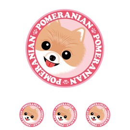 Gazing Pomeranian Orange Dog Sticker Pink Back Round L + SS Size [Set of 4] MK-2