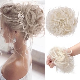TESS Hair Scrunchie with Hair Voluminous Messy Bun Hairpiece Bun 45 g Hairpiece with Elastic Band for Women Girls (White Blonde)