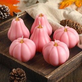 MTLEE 6 Pcs Fall Pumpkin Candles Little Pumpkin Baby Shower Favors for Guests Autumn Tealight Candles with Kraft Gift Box for Thanksgiving Autumn Fall Wedding Birthday Decorations (Pink)