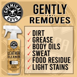Chemical Guys Colorless and Odorless Leather Cleaner - Safe for Natural, Synthetic, Faux, and Pleather, Car Interior Cleaner, Safe for Furniture, Boots, Apparel, & More - 16 oz