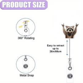 Funny Raccoon Badge Reel Retractable Acrylic Alligator Badge Clip Cute Badge Reel Holder Nurse Doctor Name Tag Badge Clip for Nurse Doctor Office Worker ID Card Decor