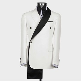 Men's Tux Jacket One-Button Shawl Lapel Blazer with White Trim, Formal Wear for Weddings and Dinners