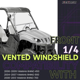 HECASA Front Clear Vented 1/4" Windshield Compatible with 2004-2013 Yamaha Rhino 450 660 700 Windscreen