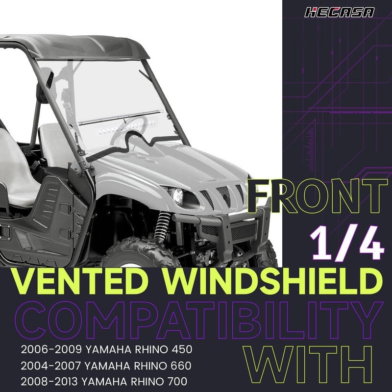 HECASA Front Clear Vented 1/4" Windshield Compatible with 2004-2013 Yamaha