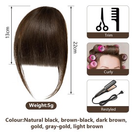LOPHE Clip in Bangs, 100% Human Hair Bangs Clip in Hair Extensions, Clip in Fringe Bangs, Temples Hairpieces with Curved Bangs, Air Bangs Hair Clip for Women (Dark Brown)