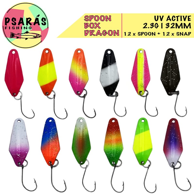 Psarás Dragon trout spoon set box, 12 pieces, 2.3 g,