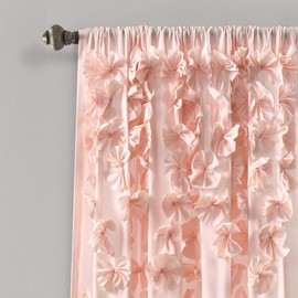 Lush Decor Riley Light Filtering Window Curtain Panel, Single 54" W x 63" L, Blush - Cute Pink Curtains for Bedroom - Bow Decor - Coquette Curtains for Windows