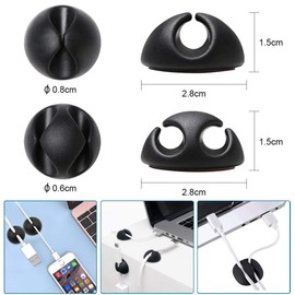 15pcs Data Cable Holder, Made of Organic Silicon Material Desktop Cord Holder, Charging Cord Cable Management for Home, Office, Car and Desk, Black