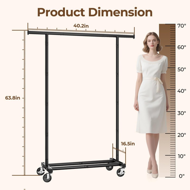 HYSEYY Clothes Rack, Clothing Rack for Hanging Clothes, Rolling Garment