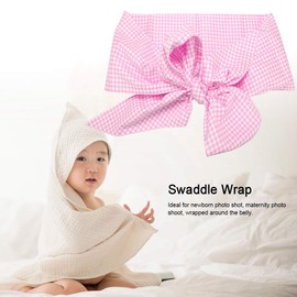 Gavigain Baby Swaddle Wrap Sash, Newborn Swaddle Wrap Cotton Bowknot Sash Blanket Baby Photo Shot Swaddle Blanket Receiving Blanket (Light pink plaid)