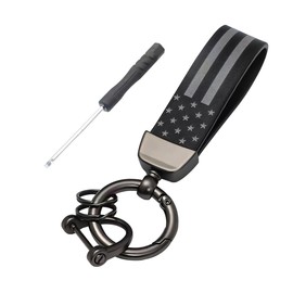 LKAHG American Flag Car Keychain, Anti-Lost D-Ring Vehicle Key Chain with Zinc Alloy Ring, Universal Automotive Accessories (Black)