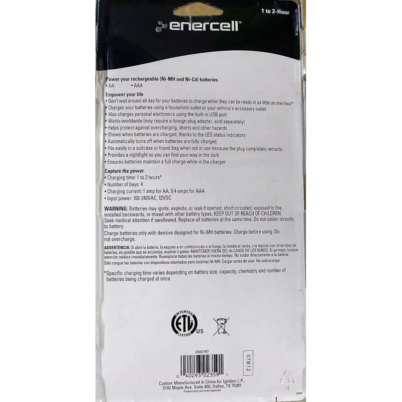 Enercell 4-Bay Battery Charger AAA/ AA 1 To 2 Hour