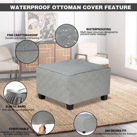 TOPHMDECOR Ottoman Cover Square,Waterproof Square Ottoman Covers Thick Slipcover for Living Room,Washable Storage Footstool Furniture Protector for Dogs,Pets,Light Grey,Small
