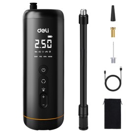 Deli Tire Inflator Air Compressor Portable, 2X Faster Inflation Cordless Bike Pump, 150PSI Tire Pump for Car Tire Motorcycle and Bicycles with LED Dual Screen, Black