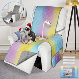Topthumbs Waterproof Recliner Covers 23 Inch Reversible Sofa Covers Reusable Chair Covers for Living Room Small Couch Cover for Single Seat Furniture Protector Geometric Patchwork Rainbow Ombre+Gray