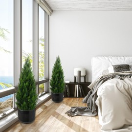 SeelinnS Artificial Cedar Pine Tree Christmas Tree Artificial Topiary Cedar Trees Potted UV Rated Plant for Home Decor Indoors and Outdoors 3FT Fake Plants Tall Faux Plants Shrubs (2 Pack)