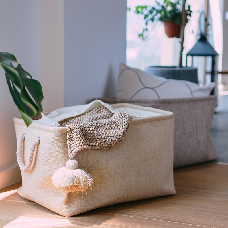 Mangata Foldable Storage Basket with Rope Handles, Fabric Storage Box