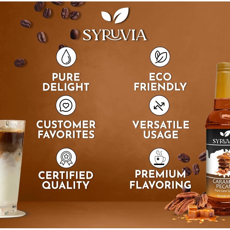 Syruvia Caramel Pecan Syrup 25.4 fl oz, Perfect for Drinks