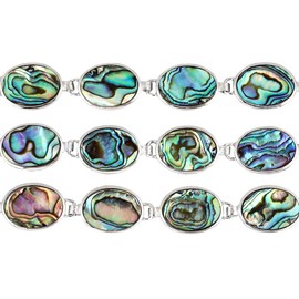 Nupuyai Natural Abalone Shell Bracelet for Women Men, Adjustable Link Bangle Bracelet for Unisex, Oval Shape